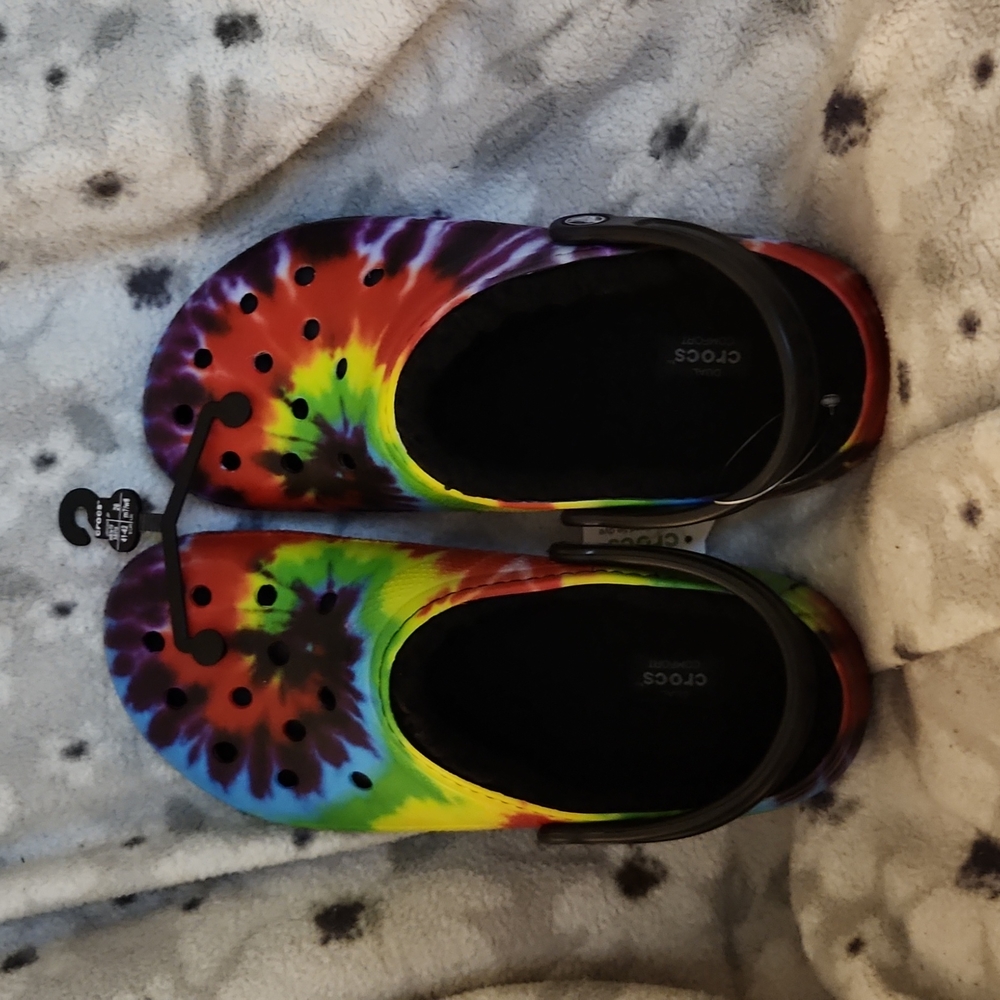 Tie dyed fur lined crocs
